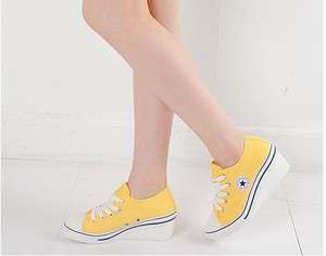   Wedge Heels Canvas Sneakers Tennis Shoes Yellow US5.5~7.5  
