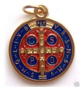 Rare Gold Blue Enamel St. Benedict Medal / Rosary  