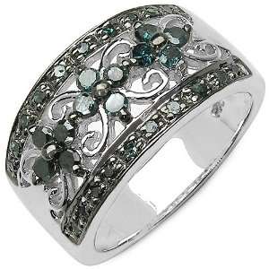  0.54 Carat Genuine Blue Diamond Sterling Silver Ring 