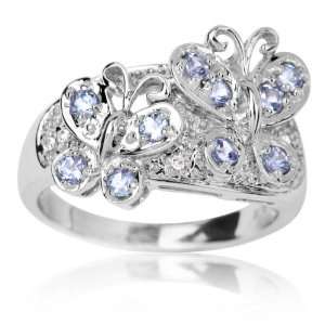  10k White Gold 0.46 ctw Tanzanite and Diamond Butterfly 