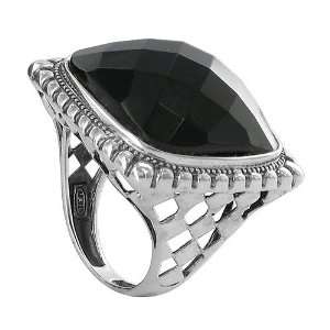  Sterling Silver 24mm Square Cut Black Onyx Ring Size 6 