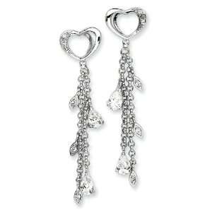  Sterling Silver Heart CZ Dangle Post Earrings: West Coast 