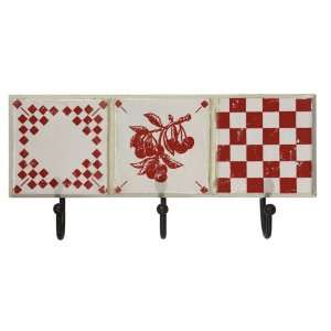  Red Tile Wall Plaque with 3 Hooks