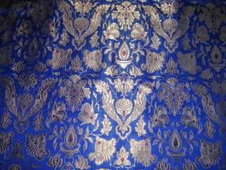 Vintage Mughal Pure Silk Brocade Fabric Royal Blue,Gold  