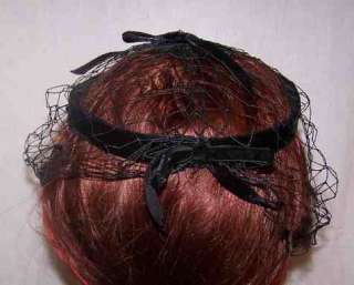 60s Vintage Black Net Ring Hat w Velvet Bows  