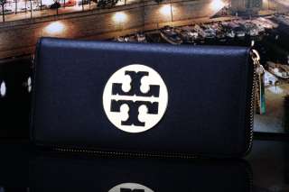 newest tory burch leather clutch wallet 3colours:black/gold/pink 