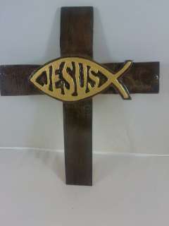 CHRISTIAN JESUS FISH CROSS ( HAND PAINTED GOLD) DIRECT FROM OUTSIDE 