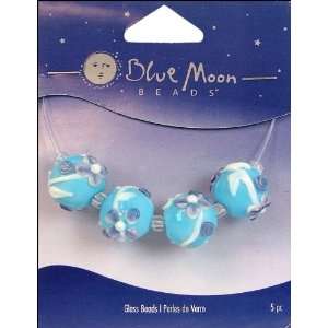 : Blue Moon Beads   Art Glass   Jewelry Beads   Round   Flower   Blue 