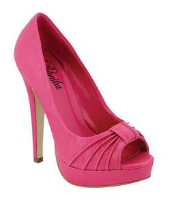   Peep Toe Platform High Heel Dress Pump Fuchsia Pink Leatherette  