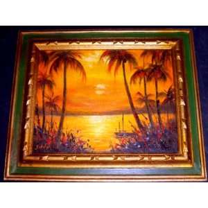  Decorative Small Framed Oil Painting Tropical Sunset 