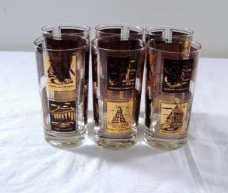 FRANK MAIETTA SEVEN WONDERS OF THE WORLD TUMBLERS DRINKING GLASSES 