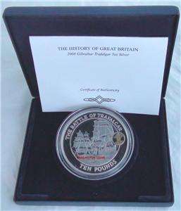   SILVER & GOLD PROOF £10 COIN Battle of Trafalgar Box & COA.  