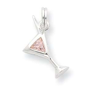   Designer Jewelry Gift Sterling Silver Pink Cz Martini Glass Charm