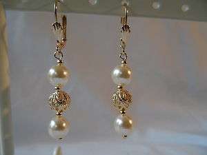 18 kt Gold Ball and Pearl Drop Earrings  