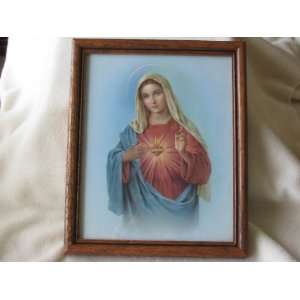  Sacred Heart of Mary   Oak Wooden Frame w/Glass (Item #SD 