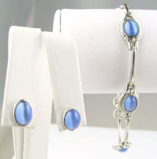 Antiqued Silver Blue Moonstone Bracelet & Earring Set  