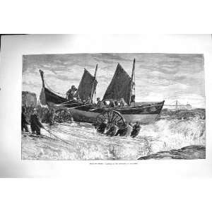 1875 Scene Launching Life Boat Brighton England Sea 