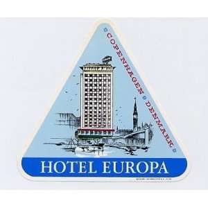  Hotel Europa Copenhagen Denmark Triangle Luggage Label 