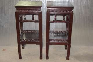 Pair Chinese Antique Carved 35H Flower Stand End Table  