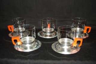   Set of 5pc Vintage Russian Tea Glass Cup Holders w/ glasses  