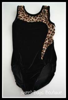 Ladies GK ELITE Black Velour Leopard Print Leotard Sz Small  