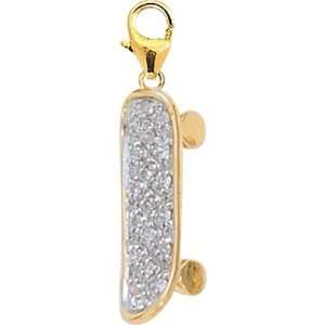    14k White Gold Diamond Skate Board Charm (1/10 cttw): Jewelry