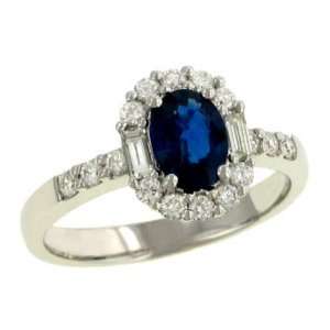    Pave/Baguette Diamond(.47ct) Ring with Sapphire(.91ct) Jewelry