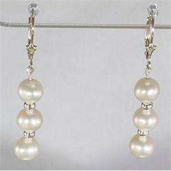 White Cultured Pearl Sterling Silver Leverback Earrings  