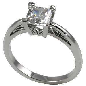   CT SCROLL DESIGN PRINCESS CUT SOLITAIRE ENGAGEMENT RING SOLID 14K GOLD