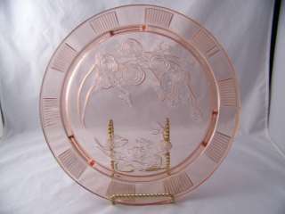 FEDERAL GLASS SHARON CABBAGE ROSE PINK FTD. CAKE PLATE  