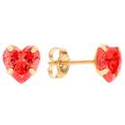   Heart Ruby Red Cubic Zirconia Birthstone 14k Yellow Gold Stud Earrings