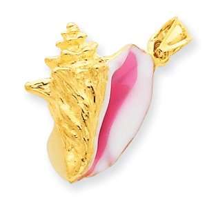 14k Polished 3 Dimensional Pink & White Enameled Conch Shell Pendant