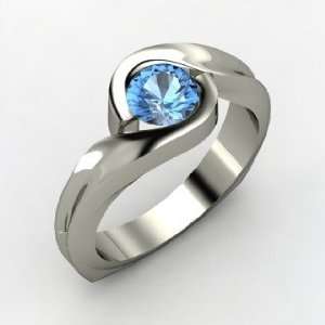  Caress Ring, Round Blue Topaz 14K White Gold Ring: Jewelry