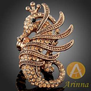 Arinna brown sea horse rose gold GP Crystal finger Ring  