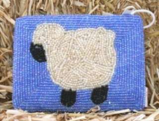 wooly lamb 4 square new beaded coin purse top zipper 28 strap lined 