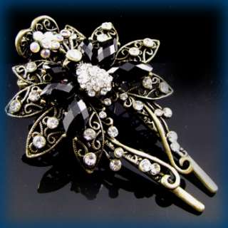   FREE SHIPPING, 1 antiqued crystal rhinestone butterfly hair clamp cli