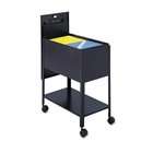 file includes a convenient lower storage shelf and four swivel