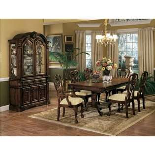 Crown Mark 7 pc cherry brown finish wood dining table set with fabric 