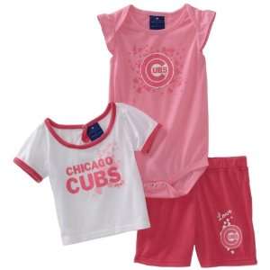  MLB Infant Chicago Cubs Pink 3 Piece Sleepwear Set Sports 