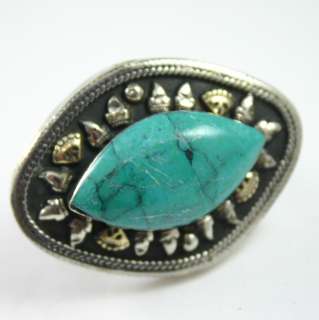 AFGHAN TRADITIONAL SILVER MALACHITE STONE RING 7.00  