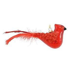  Bird Red with Feather Tail Ornament