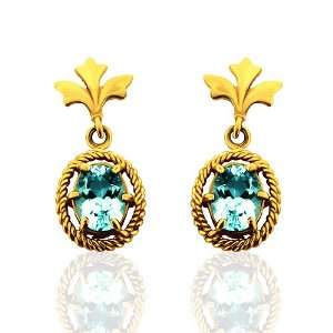   14K Yellow Gold Vintage Style Blue Topaz Earrings PPLuxury Jewelry