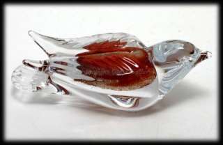 FM Marcolin Ronneby Crystal Bird Red Center Vintage Swedish Art Glass 