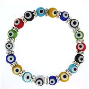  Evil Eye Bracelet Stretch Multi Colored Round Glass Beads 