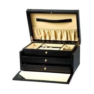  Flip Top Leather Jewelry Box w 3 Lines Drawers & Slide Out 