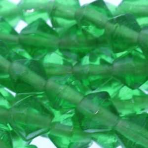 Green Indian Glass  Double Cone Plain   10mm Diameter, Sold by 16 