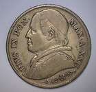 1868 R Silver 2 Lire ITALY PAPAL STATE ~ Pius IX ~ Very Fine VF ~ KM 