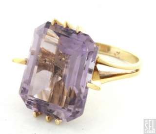 VINTAGE 14K GOLD FANCY RETRO 8.0CT AMETHYST SOLITAIRE RING SIZE 6.75 