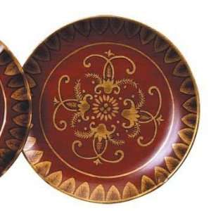   Painted Porcelain Plate in Red Floral Damask Pattern: Kitchen & Dining