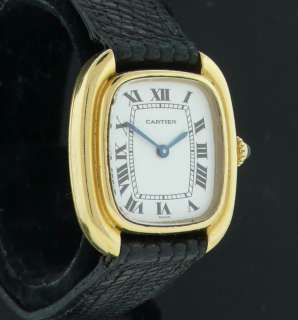 Ladies Vintage Cartier Ellipse Oval 18k Gold Watch  